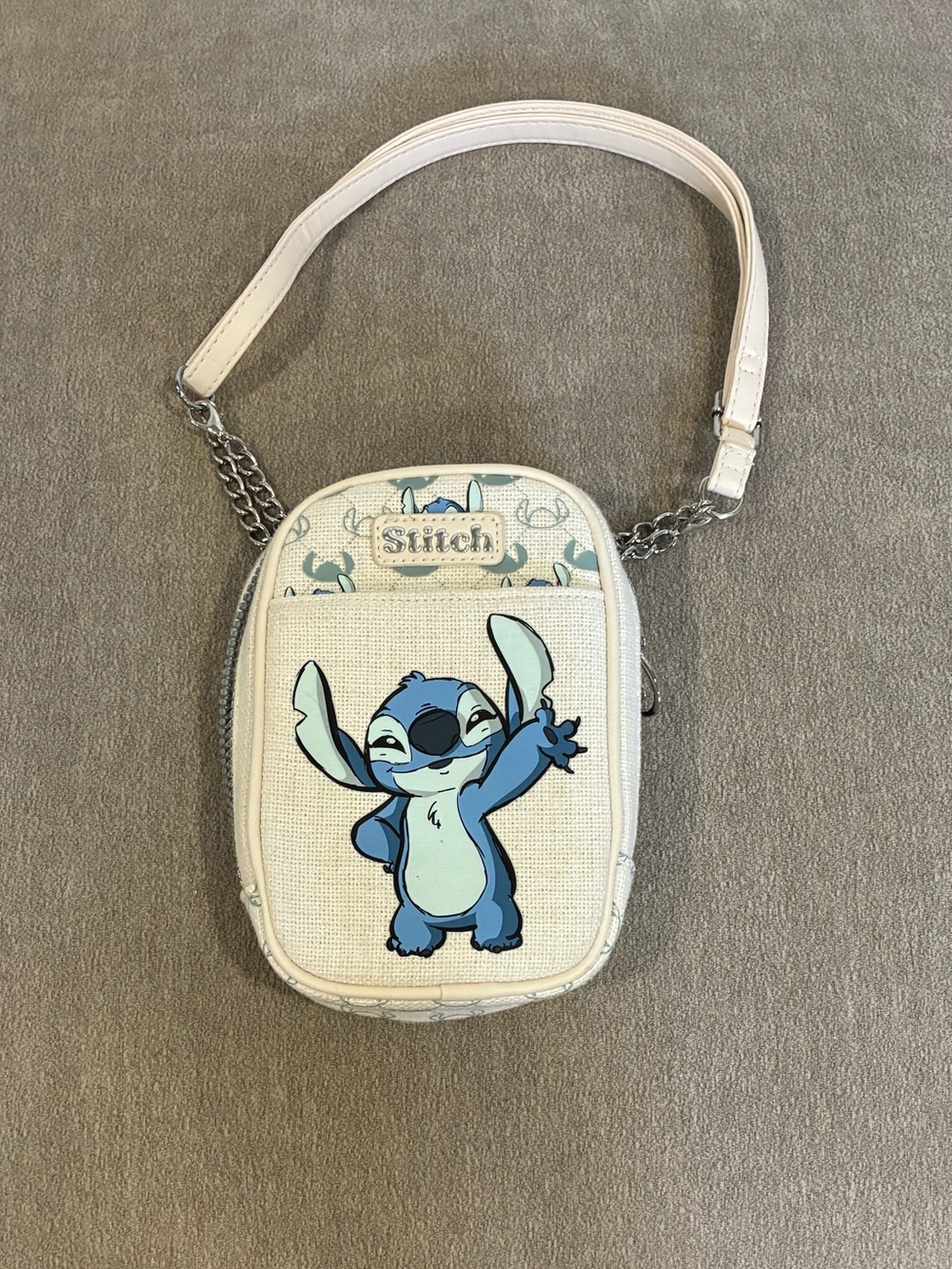 Stitch Crossbody Bag with Cream Canvas and Blue Character
